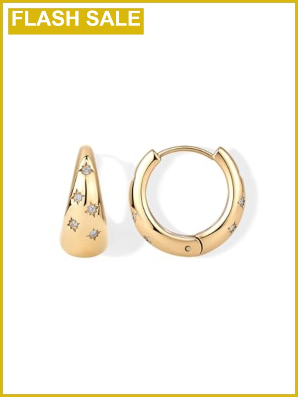 Waterproof 14K Gold Plated CZ Hoop Earrings Huggie Women Everyday